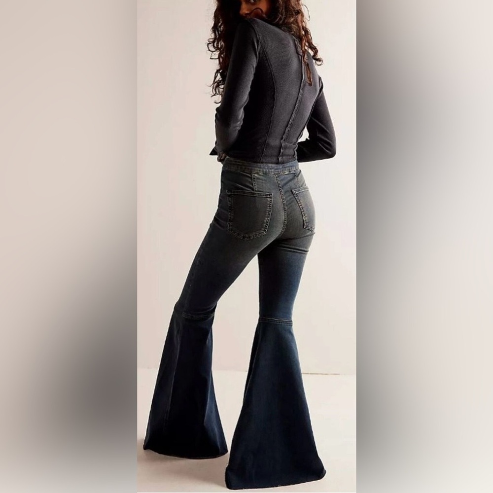 WE THE FREE flared denim jeans high rise black palazzo style #Revolve size 25